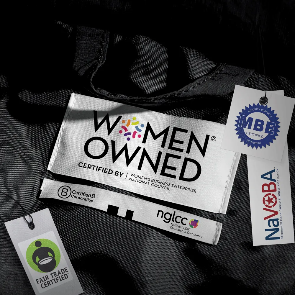 Shirt highlighting the diverse and sustainable businesses that we support. 