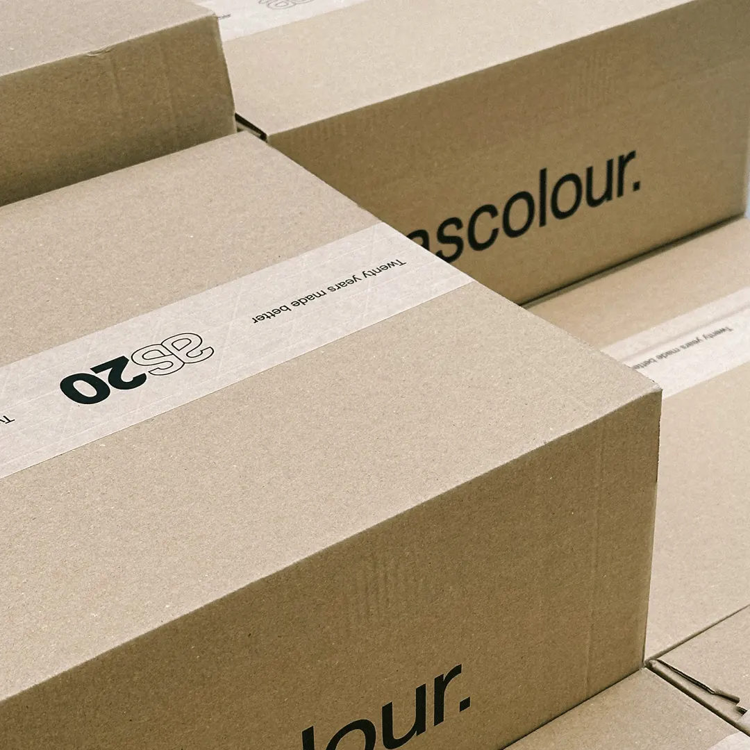 A custom box showcasing our swag kitting service and global distribution. 